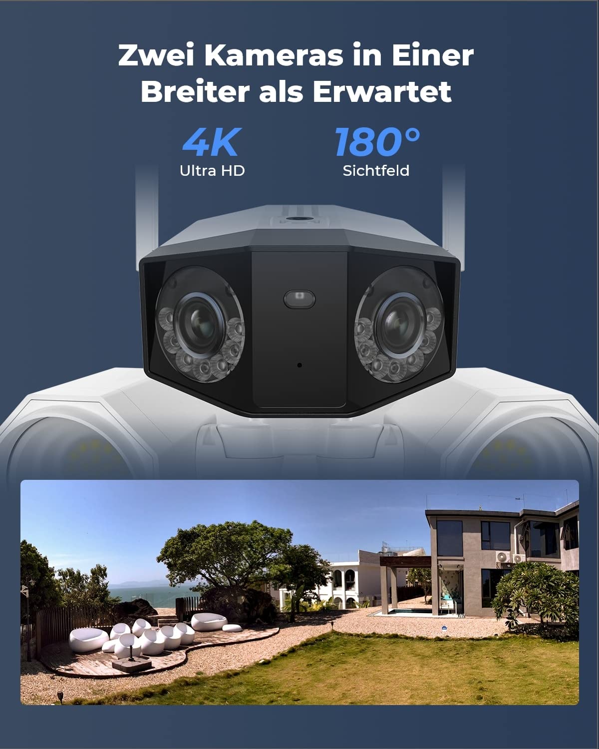 Reolink 4K Floodlight Überwachungskamera, 180° Weitwinkel, 2,4/5 GHz WLAN | Kamera Outdoor mit Smarte Beleuchtung, Personen-/Fahrzeug-/Tiererkennung, IP67, Wired Außenkamera, Duo Floodlight WiFi