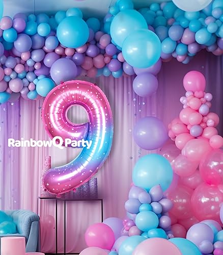 Miniatura 3 de Globo de número 9 de 40 pulgadas para niño o niña grande estrellado 0-9 Mylar globo grande 9 número 9 globo feliz 9 cumpleaños fiesta aniversario