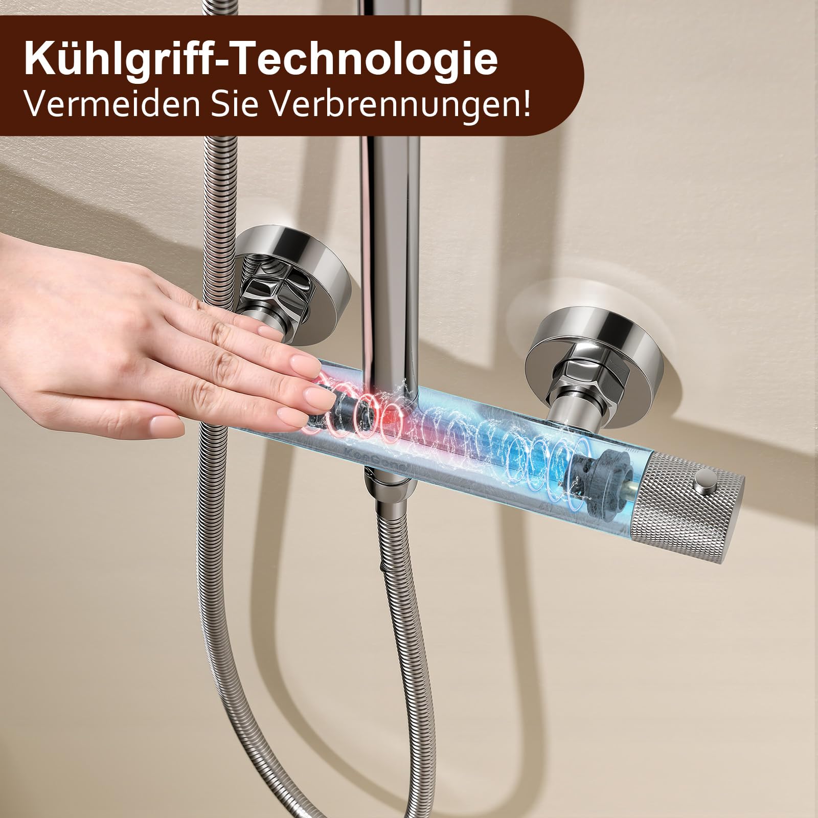Duschsystem Komplettset Mit Thermostat 25cm Regendusche & 3 Strahlarten-Handbrause Thermostat mit rutschfestem Drehknopf & Anti-Verbrühung Höhenverstellbar Edelstahl Wassersparend