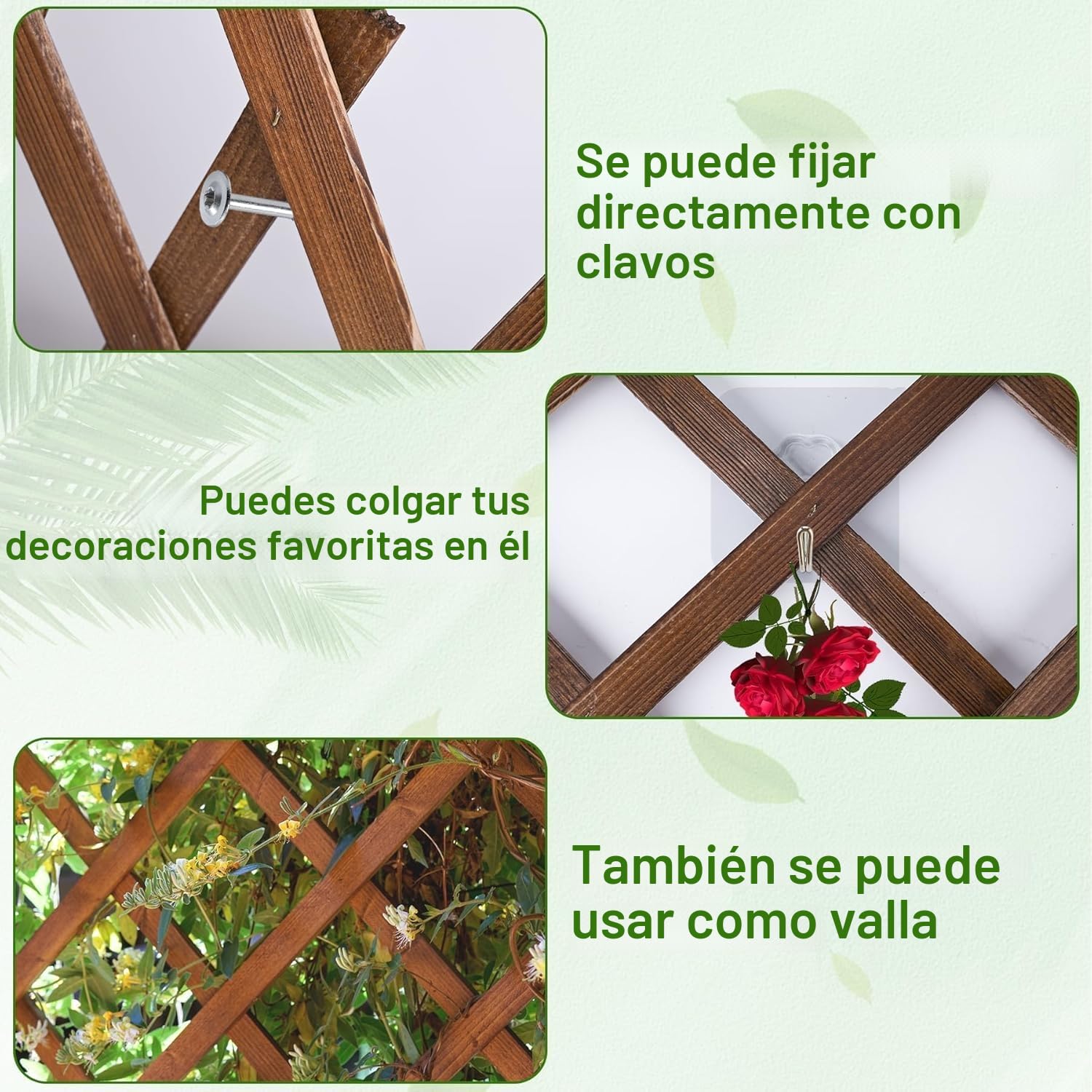 LATERN 2 Piezas Enrejado Extensible para Plantas, 180CM x 30CM Panel de Celosía de Madera Estante Vertical para Plantas Trepadoras Marco Colgante para Decoración de Pared para Habitación Jardín Patio