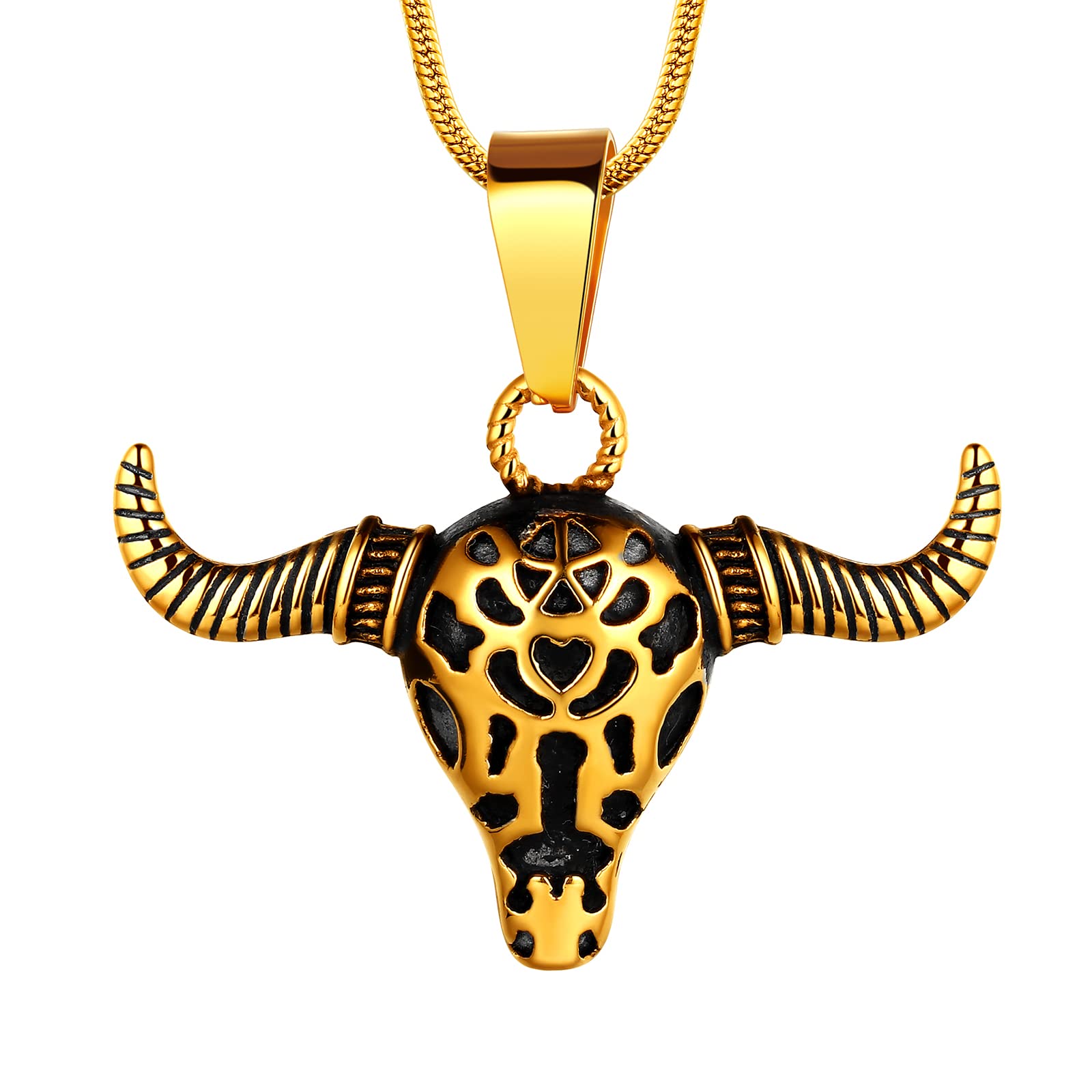 Vampire Bull Necklace Taurus Mens 316L Stainless Steel Bull Head 18k Gold/Black Gun Plated Cool Animal Bullhead Streetwear Badass Rock Jewelry SP0021