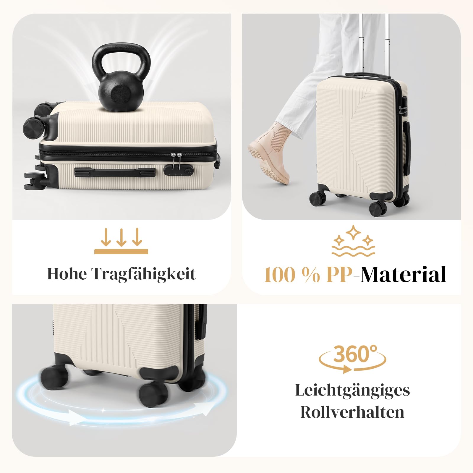 LEADZM Koffer Set 2 teilig mit Kosmetikkoffer aus PP (Cremeweiß)