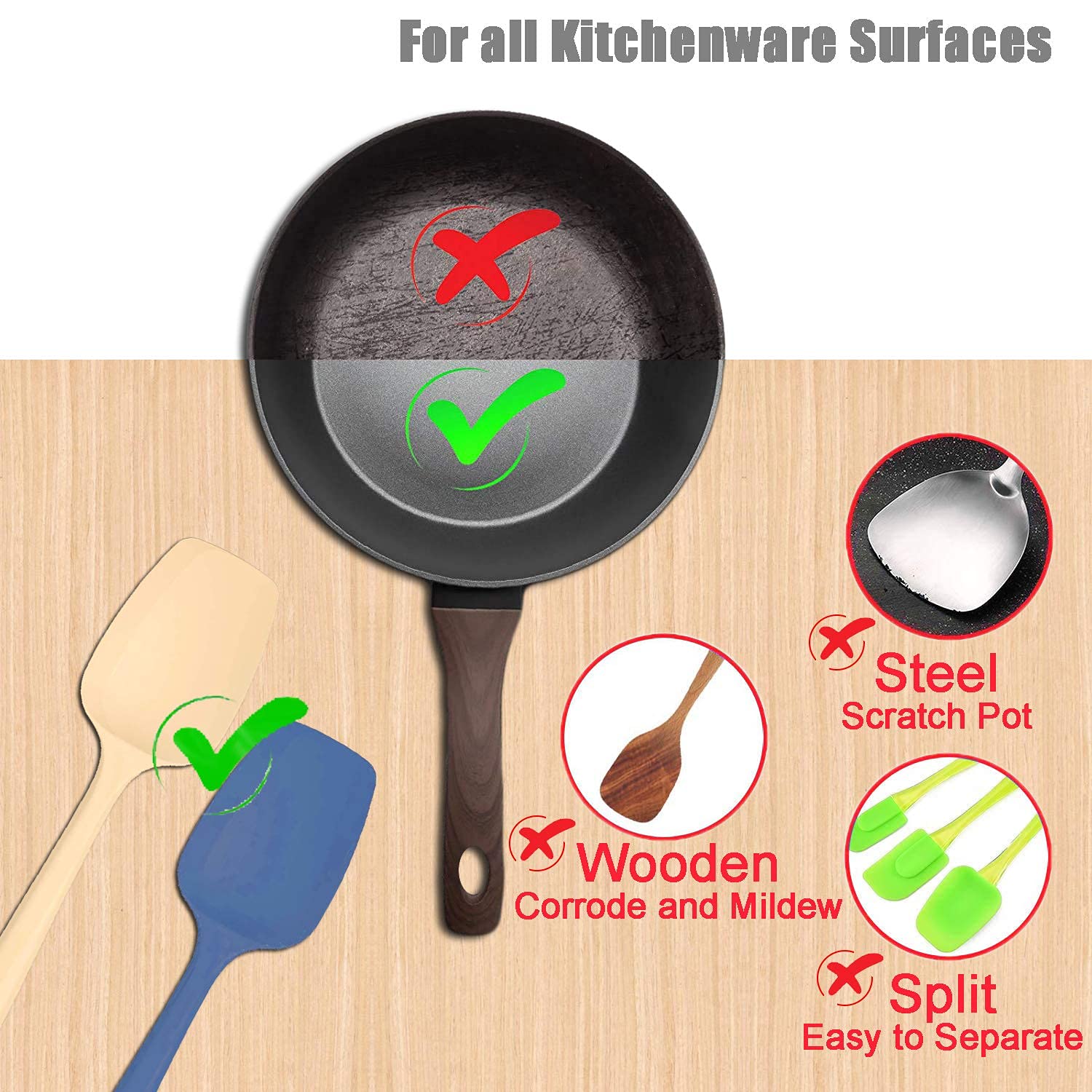 Set di 4 spatole in silicone, resistenti al calore, cucchiaio e pennelli, raschietto in gomma antiaderente, strumento di miscelazione, senza BPA e lavabile in lavastoviglie (Apricot