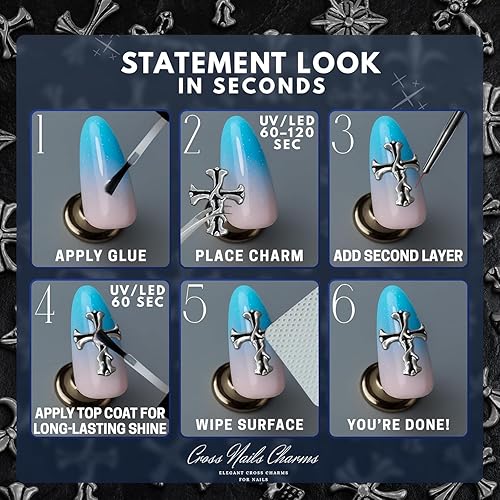 Miniatura 6 de 120 dijes y gemas para uñas cruzadas, dijes de cruz de plata acrílica 3D para uñas para bricolaje y manicura profesional, decoraciones de uñas