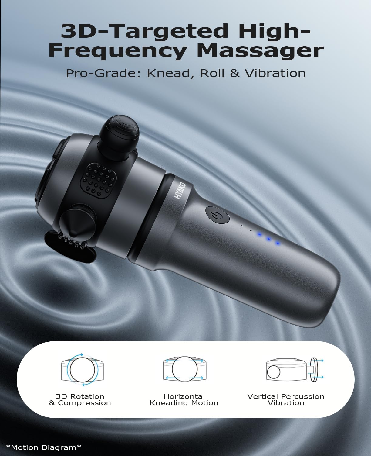 HYAKO Mini Pistola masaje 9 cabezales y 4 niveles丨de Portátily Silenciosa | masajeador cervical y espalda profundo丨pistola masaje muscular Ideal para viajes y usodiario | Regalo unisex