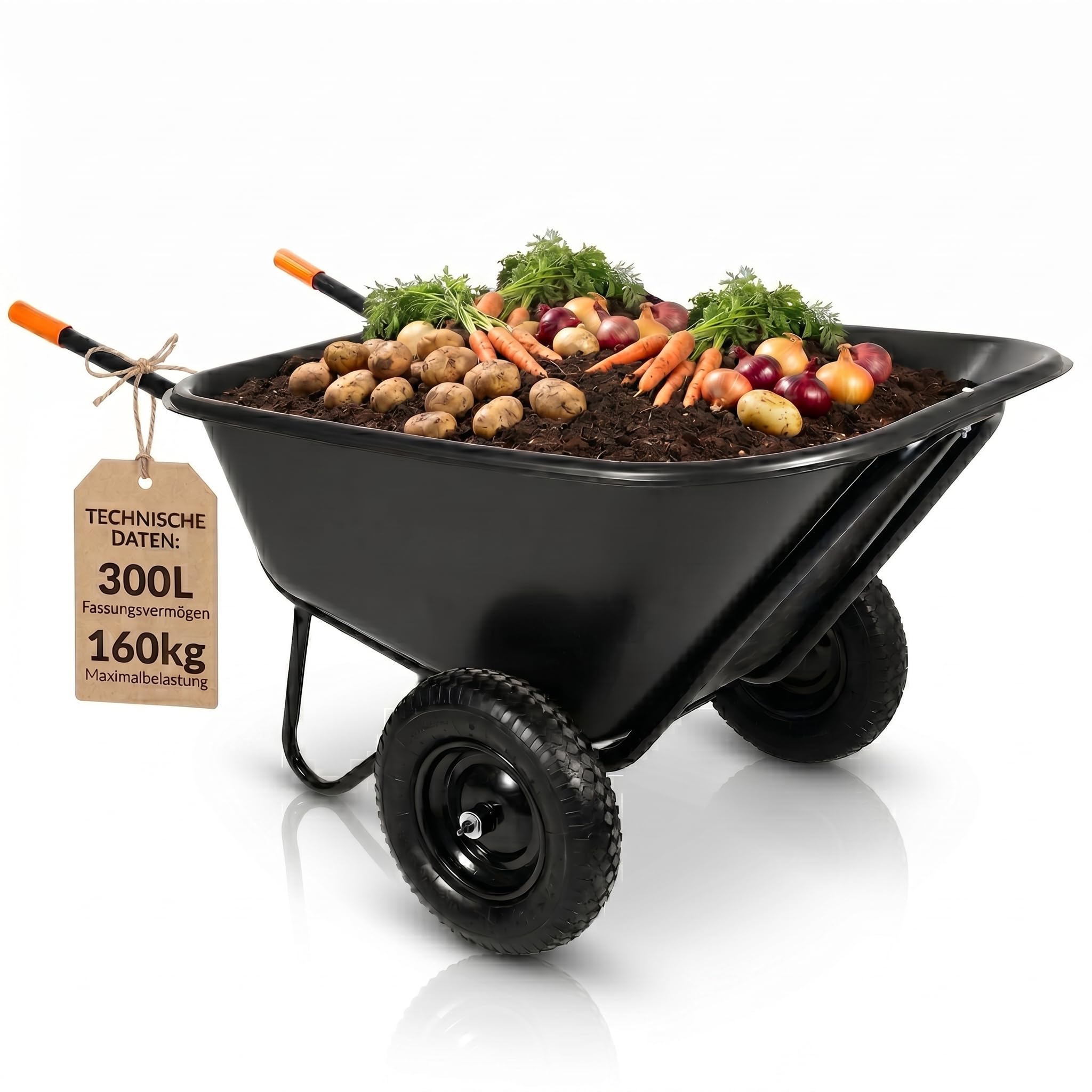 SPRINGOS Schubkarre 300 Liter Zweirad-Schubkarre Gartenschubkarre
