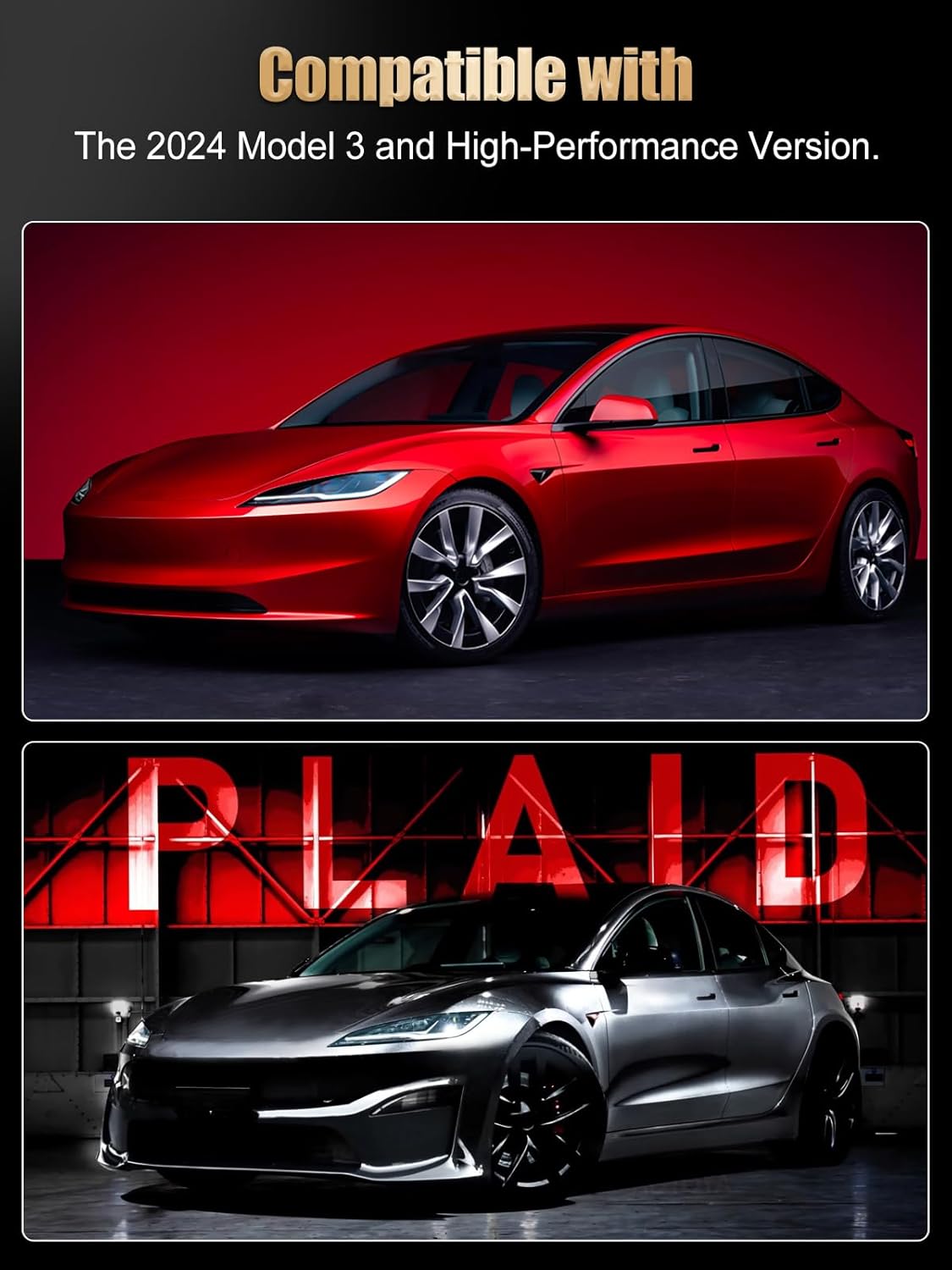 ZIMABLUE Yoke Steering Wheel Personalized Yoke Steering Wheel, Nappa Leather without Front Trim for Tesla Model 3 2017-2023, Model Y 2019-2024 With Heating Function