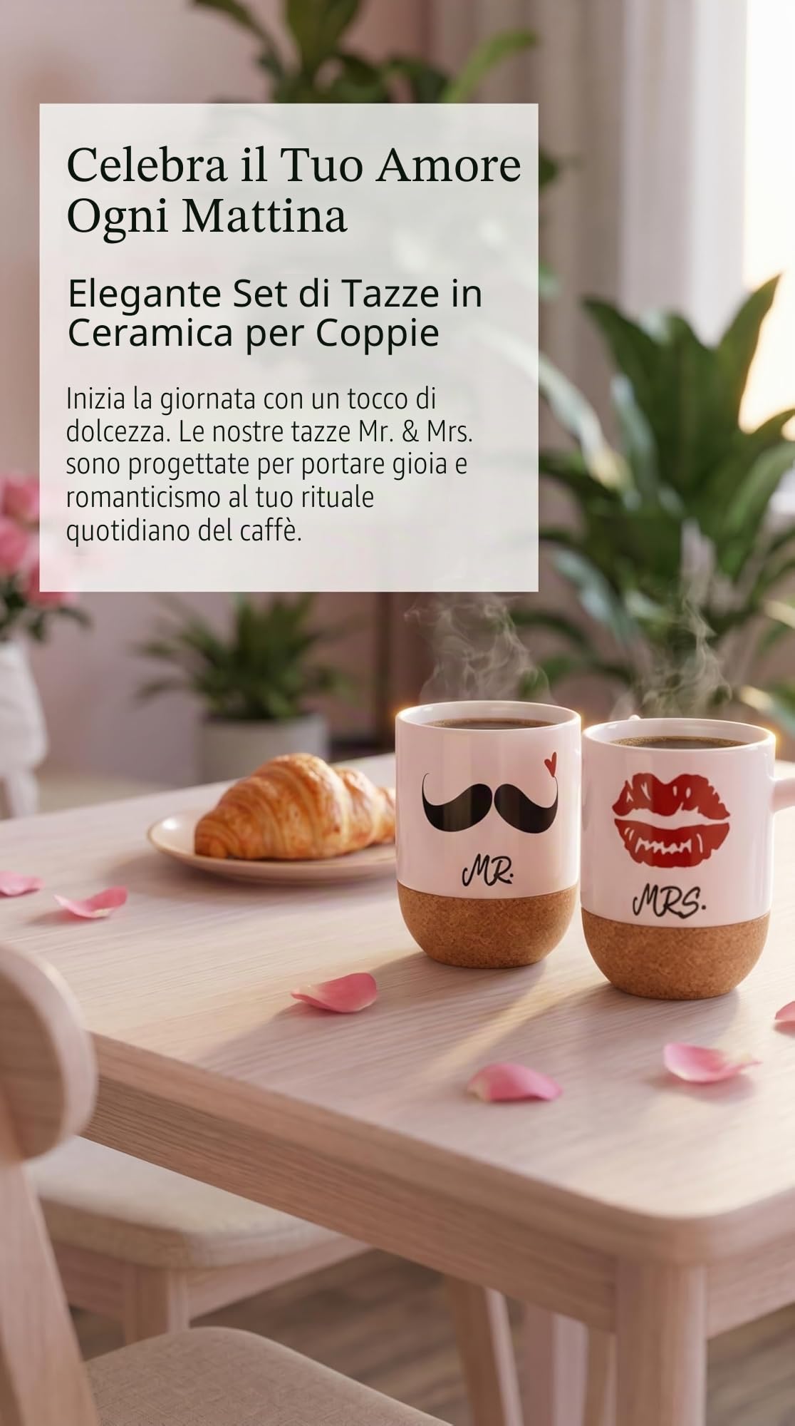 Love-KANKEI Tazzine Caffe Ceramica con Fondo in Sughero 300ml Coppia Regali San Valentino Nozze Natale