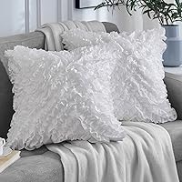 Leeden 18x18 Ruffle Pillow Covers Set of 2, White Farmhouse 3D Handmade Throw Pillowcases with Invisible Zipper
