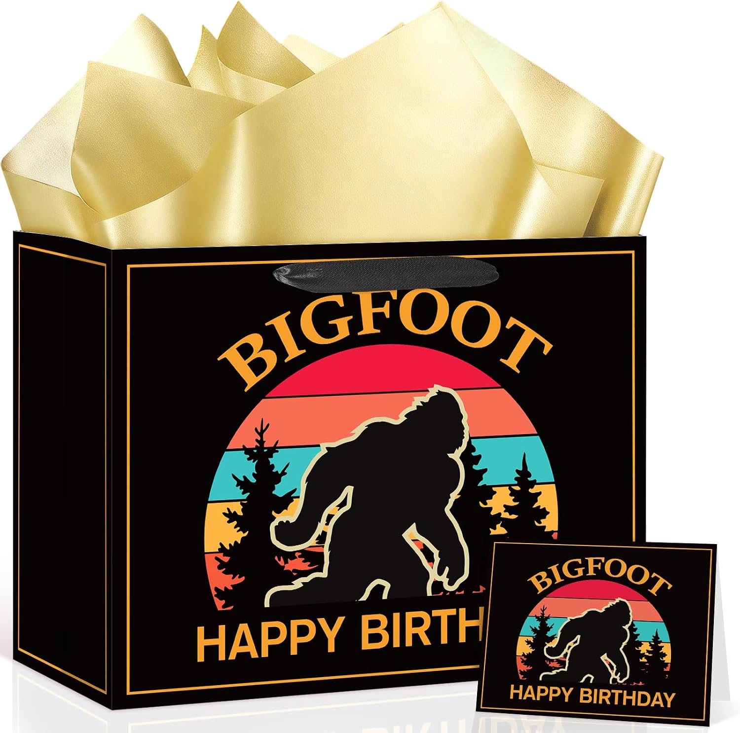 Peconal Bigfoot Birthday Gift Bag with Tissue Paper and Card Forest Monster Sasquatch Themed Bigfoot Birthday Party Supplies Large Wrapping Paper Gift Bag for Boys Girls Bigfoot Birthday Decorations