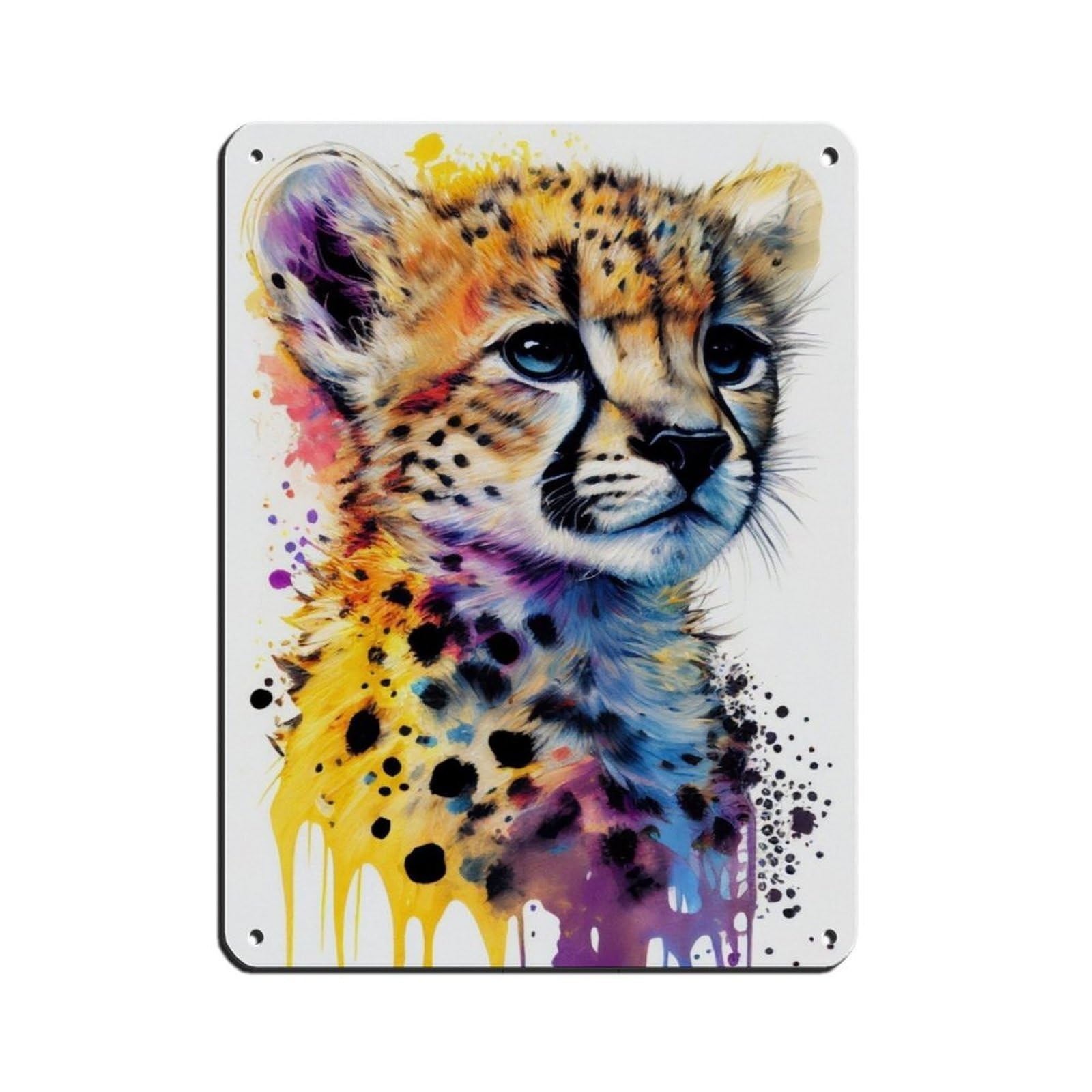 Watercolour Cheetah Portrait Poster（1） Retro Poster Metal Tin Sign Chic Art Retro Iron Painting Bar People Cave Cafe Family Garage Poster Wall Decoration 12x16inch(30x40cm)