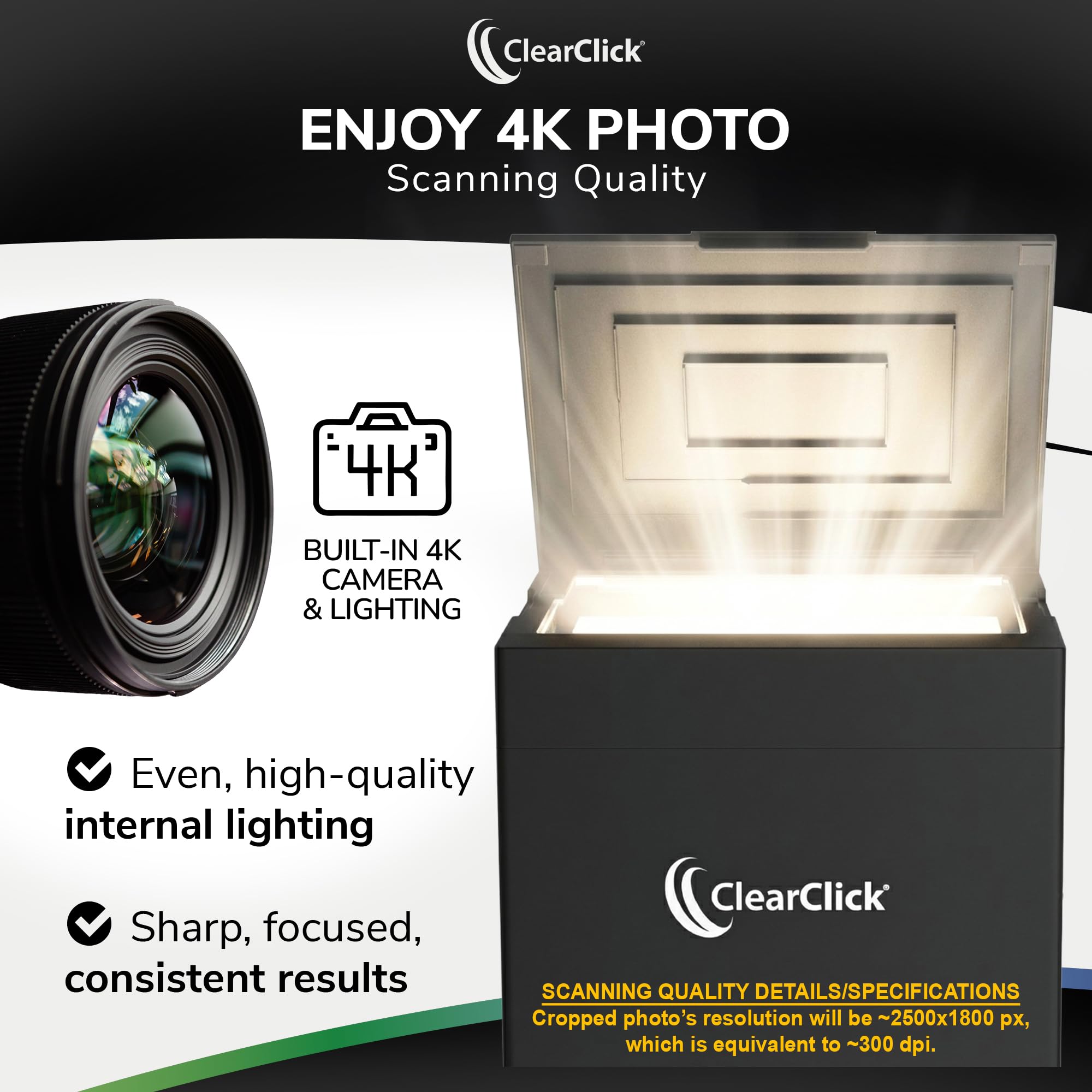 ClearClick Escáner de fotos InstaScan, escanea cada foto prácticamente al instante, compatible con fotos de 4 x 6, 5 x 7 y más pequeñas, no requiere controladores, conexión USB-C, software incluido