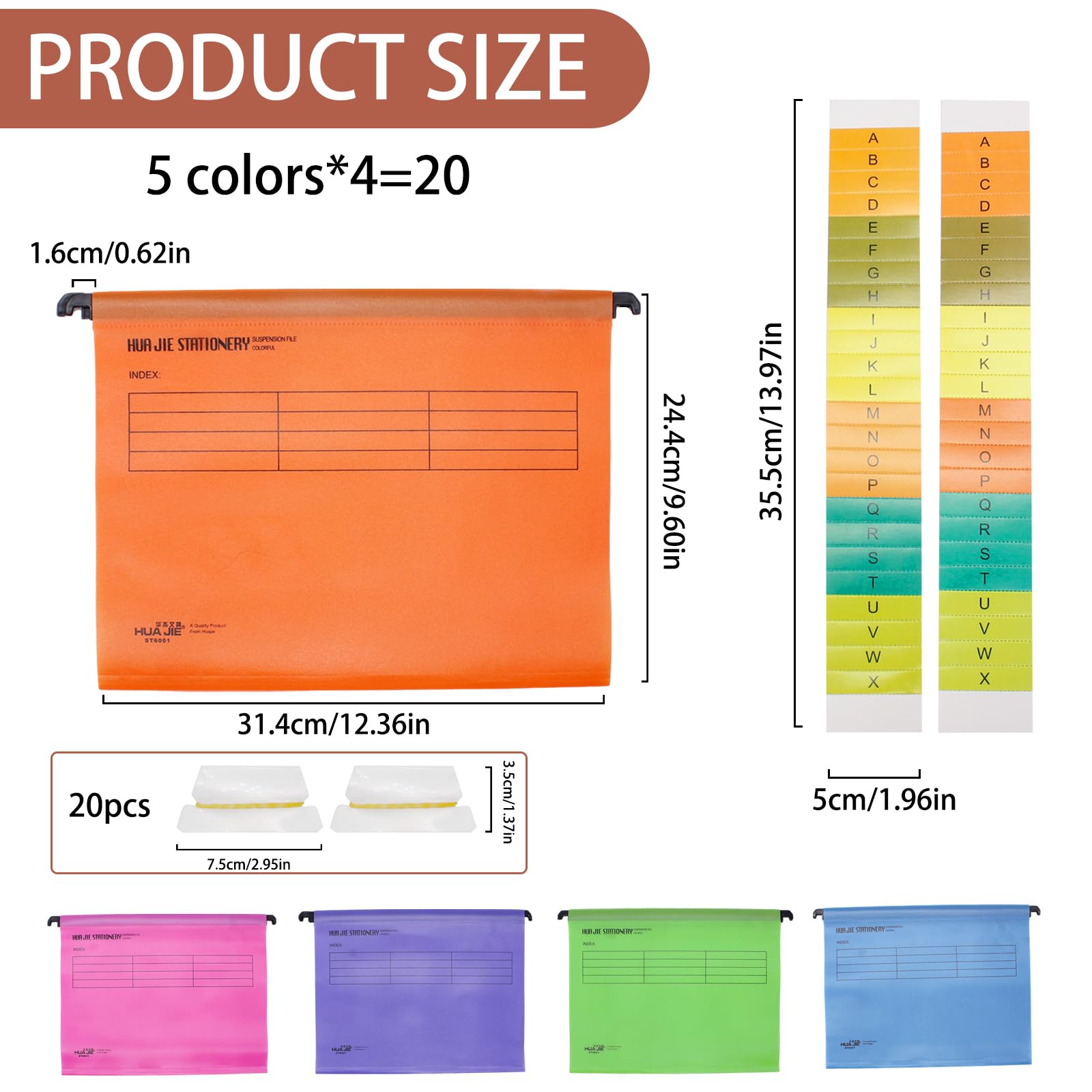 20Pcs A4 Dossier Suspendus,Polypropylène Dossier Suspendu Armoire avec Onglets et Inserts,Support Dossier Suspendu,Dossier Suspendus pour Tiroir pour L'école la Maison le Travail et le Bureau
