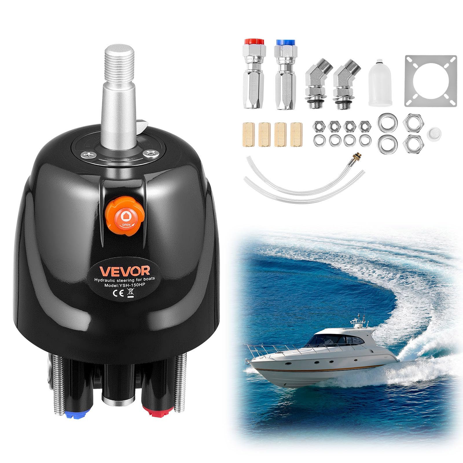 VEVOR Bomba de Timón de Dirección Hidráulica 150 HP, Presión Máxima de Trabajo 6,9 MPa/1000 PSI, Carcasa de Aleación de Aluminio, Válvula de Retención, Sello de Eje Reemplazable para Barcos de Pesca