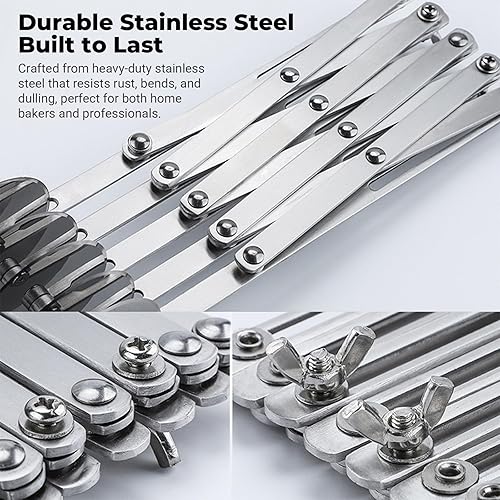 Miniatura 4 de Cortador de pastelería de 5 ruedas, Cortador de pizza de acero inoxidable, Cortador de masa expandible, Cuchillo de repostería multironda, Rodillo