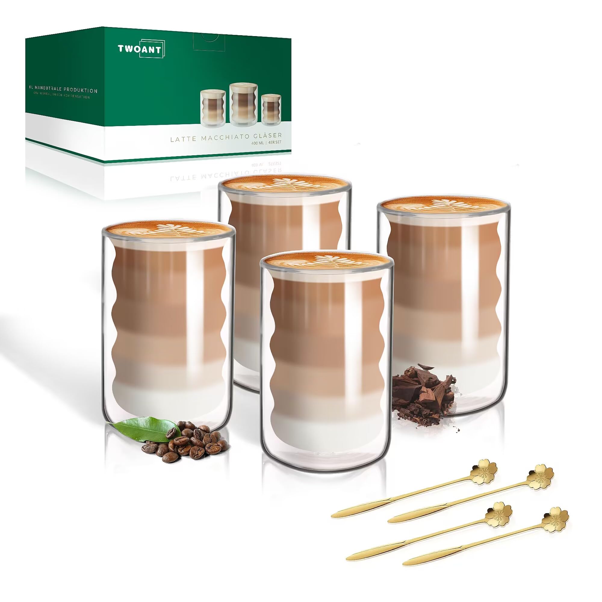 Esilihom 2 Bicchieri Da Caffè A Doppia Parete 250 Ml – In Vetro Borosilicato, Con Manico, Resistenti Al Calore, Per Cappuccino, Tè, Latte, Gelato