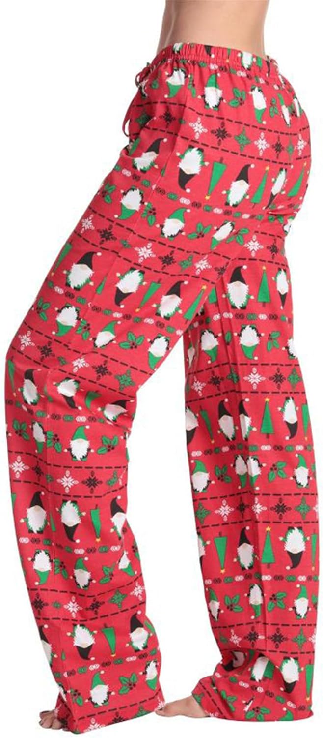 Tenopuli Women Comfy Christmas Print Pajama Pants Drawstring Wide Leg Lounge Pants Baggy Elastic Waistband Sleepwear - Image 2