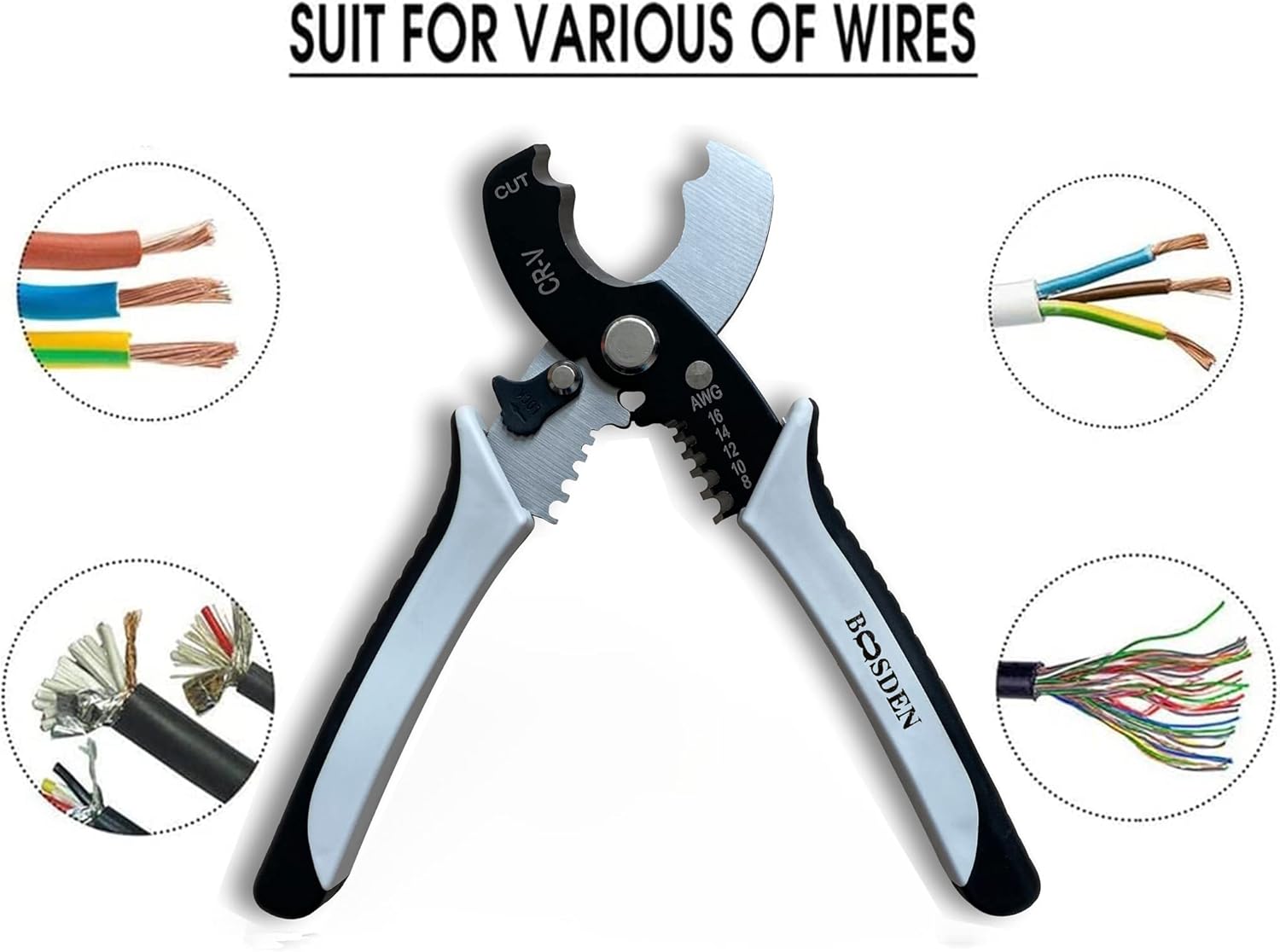Wire Cutters Stripper, BOOSDEN 8 inch Cable Cutters, Awg Wire Cutters