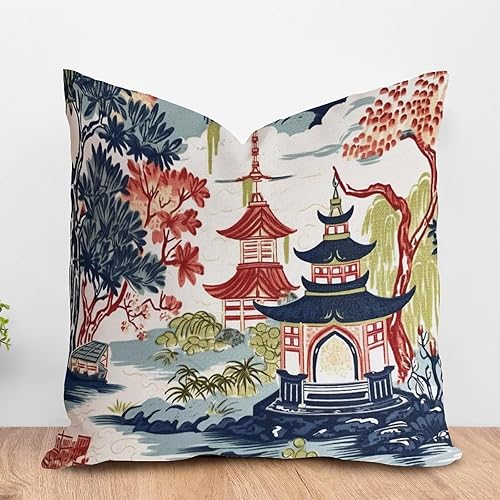Miniatura 8 de ArogGeld Chinoiserie - Fundas de cojín decorativas de estilo asiático con pagoda de coral carbón, pagoda y flor, estilo asiático, estilo