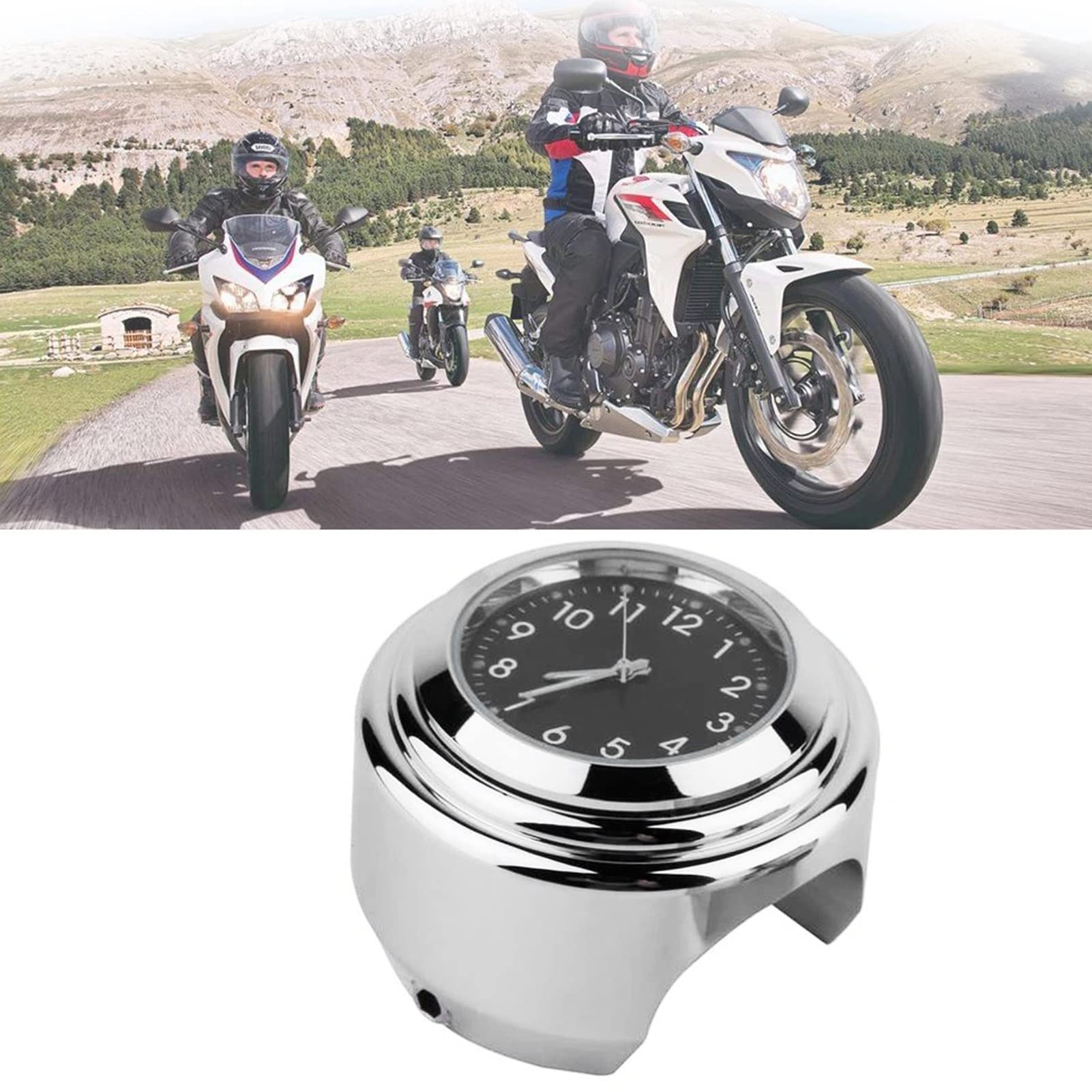 Horloge De Guidon Moto Kimiss - Quartz Étanche Cadran Blanc/Noir