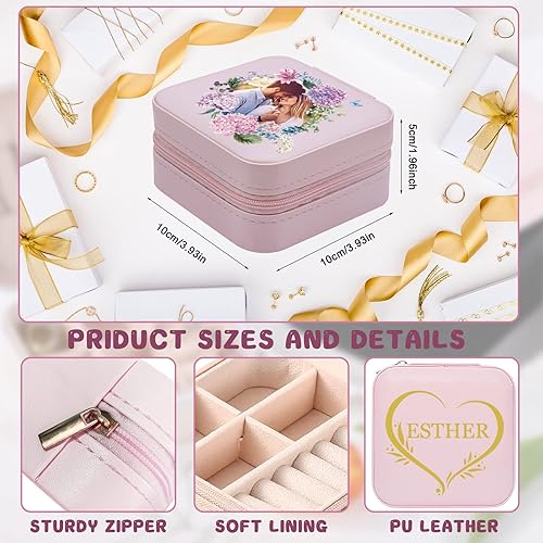 Miniatura 4 de YanNanKe Regalos de dama de honor joyero personalizado con flor de nacimiento pequeño estuche de joyería portátil de viaje mini caja organizadora de