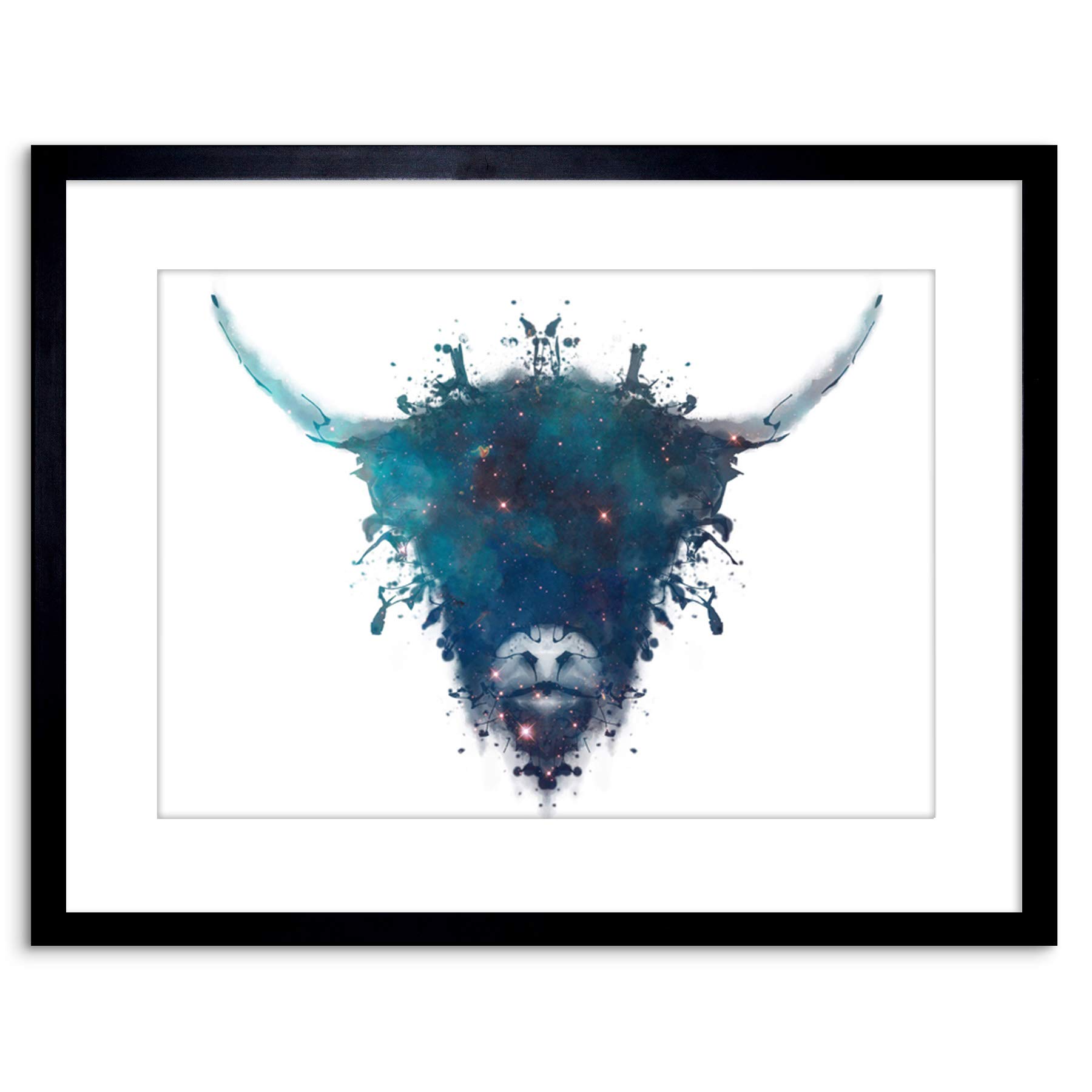 Wee Blue Coo Ink Splat Highland Cow Picture Framed Wall Art Print
