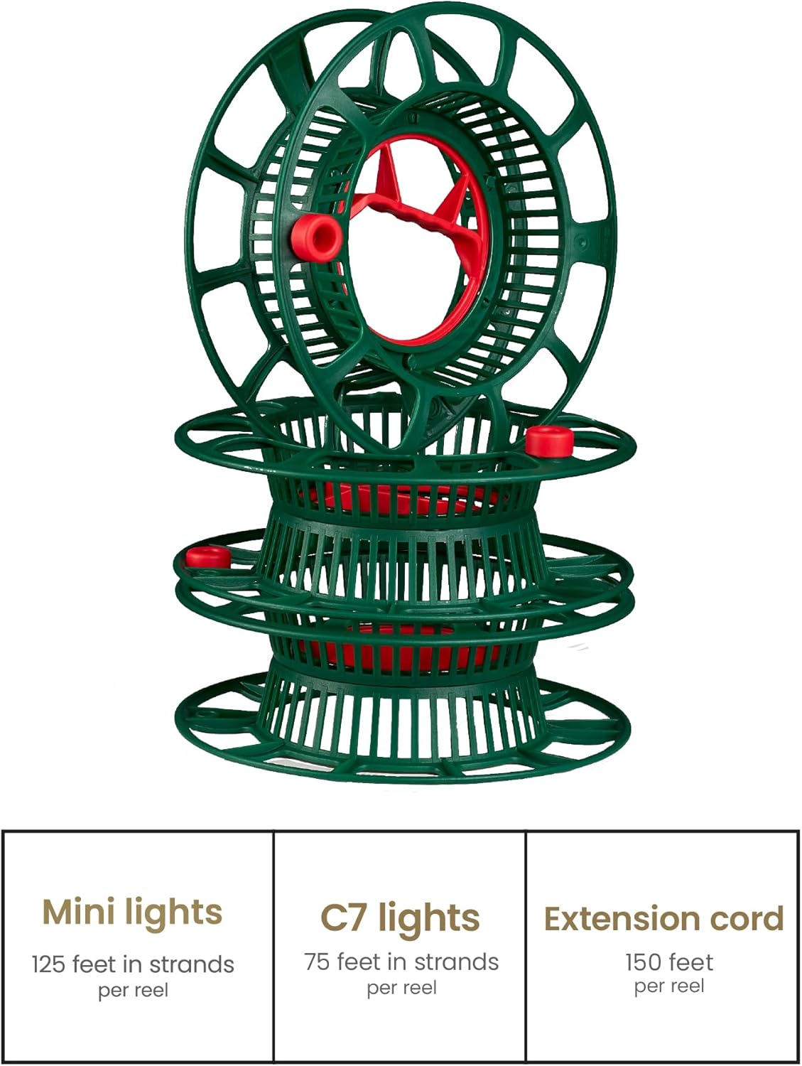 ZOBER Christmas Light Storage Reels - Christmas Light Organizer with 3 Plastic Wheels - 600D Oxford Fabric - Fits 200 Mini Lights per Spool, Lights Storage - Stitched Reinforced Handles - Red - Image 5