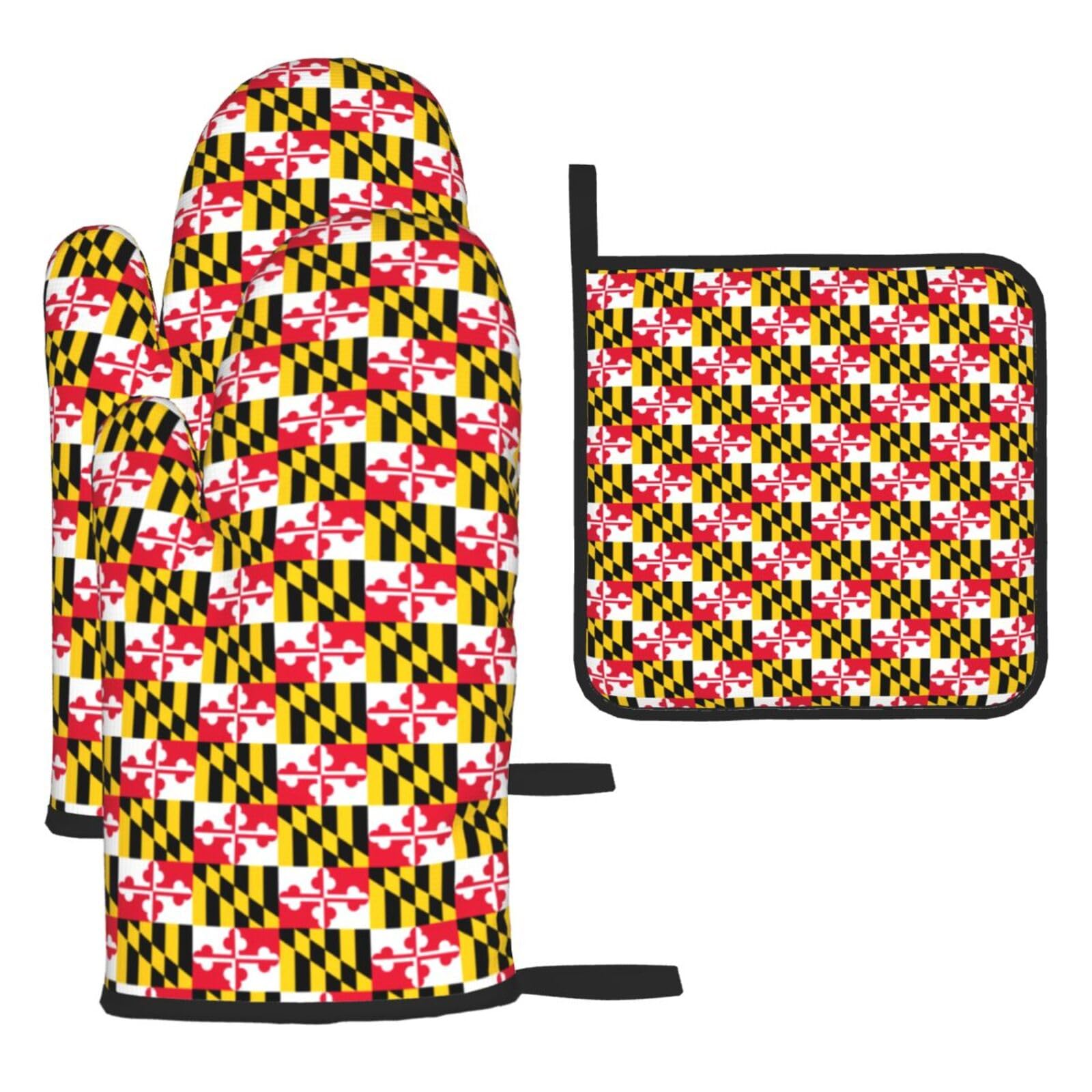 Flag Of Maryland Print Oven Mitts Kitchen Gloves Set Everyday Baking Grilling Microwaving Cooking Gift