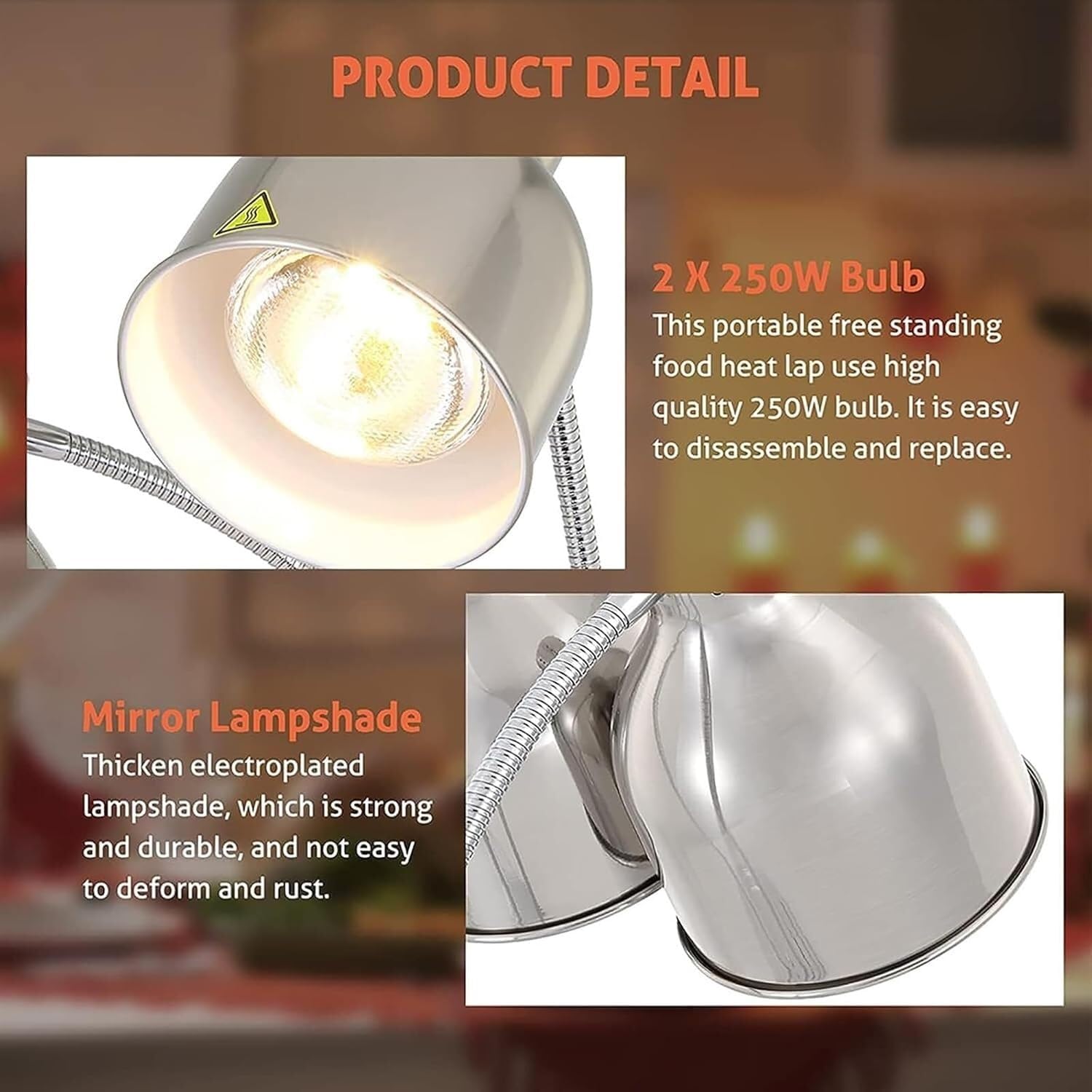 Riscaldamento rapido Lampade for Riscaldamento e conservazione di Alimenti Commerciali, Commerciali e domestiche(Silver)