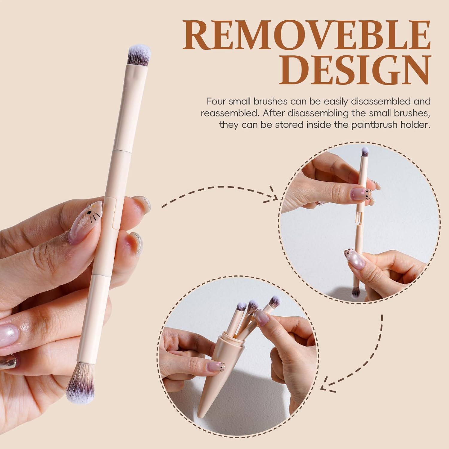 BS-MALL Travel Makeup Brush Set 5 in 1, Portable Powder Blush Eyeshadow Concealer Brushes, Lightweight Multi Purpose Makeup Brushes for Women, Daily Use & On The Go