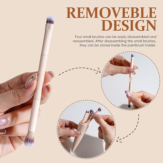 BS-MALL Travel Makeup Brush Set 5 in 1, Portable Powder Blush Eyeshadow Concealer Brushes, Lightweight Multi Purpose Makeup Brushes for Women, Daily Use & On The Go