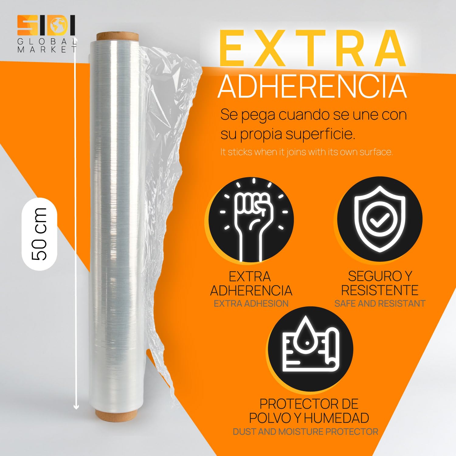 Film Blanco para Embalar, Film, Papel Film, Rollo de Plastico Protector Muebles, Cajas Mudanza, Plastico Cubretodo 50 x 110 m estirables - SIDI (1 und, Blanco)