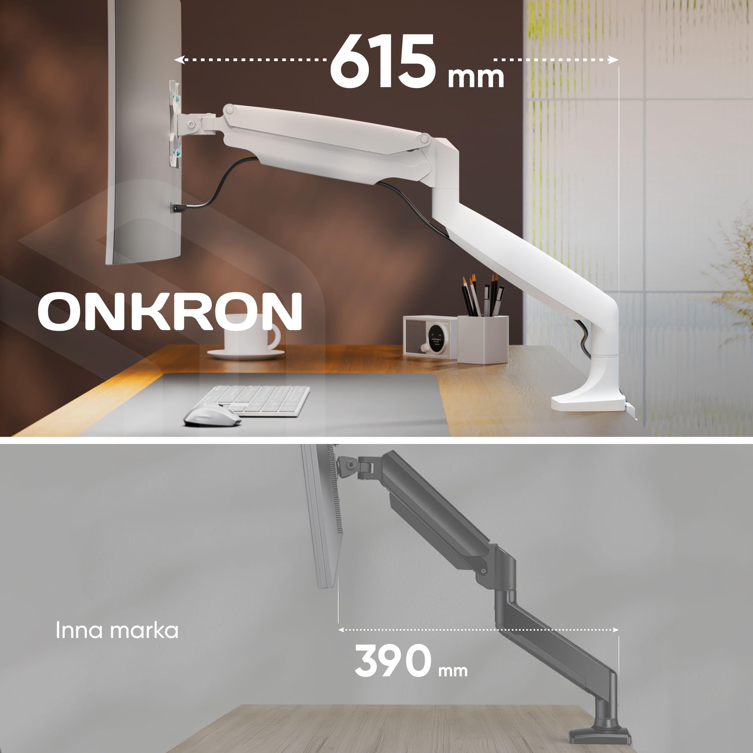 ONKRON Wyświetlacz przegubowy na 13-32 cale, uniwersalny uchwyt na ekran ładowania 9 kg, ramię monitora komputerowego stacjonarnego VESA 75x75 & VESA 100x100, uchwyt na ekran PC sprężyna gazowa, pełny