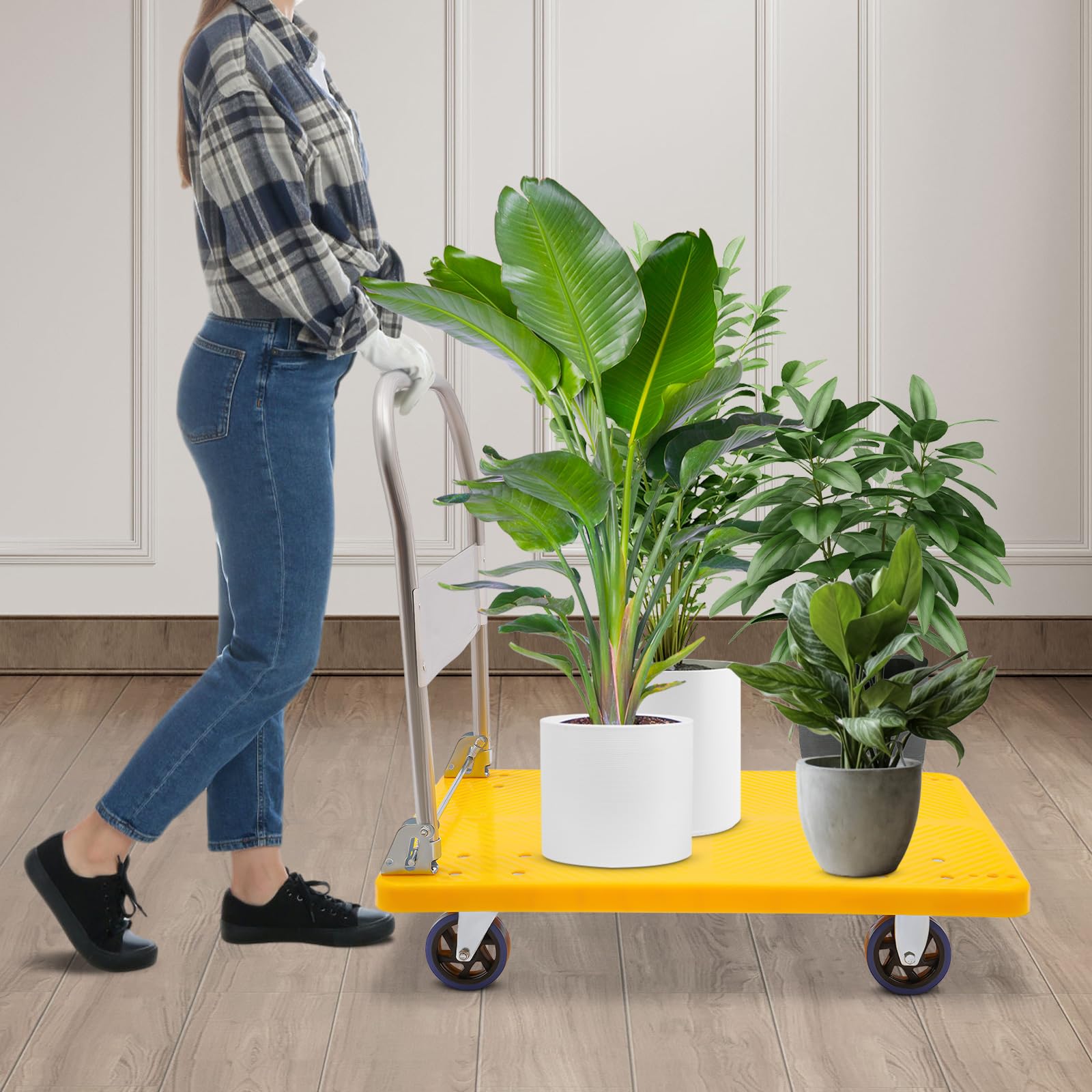 Klappbarer Plattformwagen Aus PVC & Eisen – 300 Kg Traglast, 360°-Lenkräder, Rutschfeste Oberfläche – Für Lager, Fabrik Und Haushalt