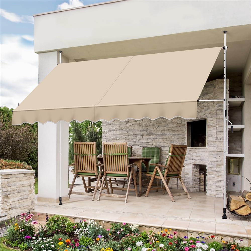 Yaheetech Klemmmarkise 300cm Breit Balkonmarkise mit Handkurbel Sonnenschutz ohne Bohren Sonnenmarkise höhenverstellbar Markise mit Gestell, Beige
