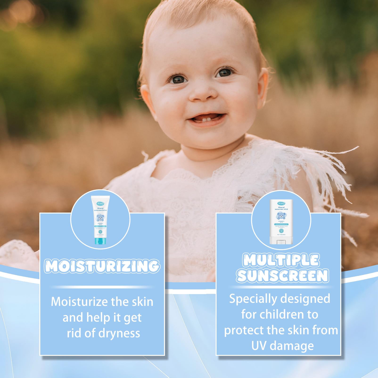 Creme Solaire Bebe & Enfant SPF50+ 100g + Stick Solaire Enfant 17g, Crème Solaire Minérale Kids, Protection UVA & UVB, Lait Solaire Bébé, Résiste à L'Eau, Vegan, Sans Parfum, Pour Bébé, Kids