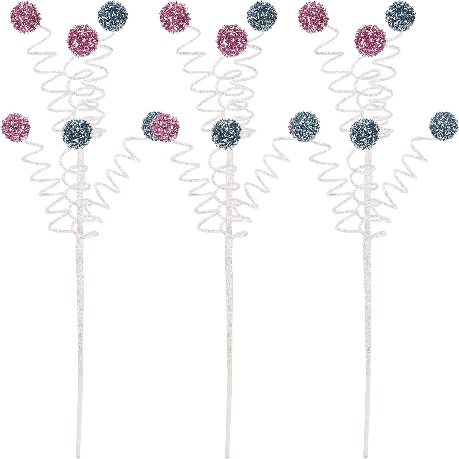 Sea Team 6-Pack Decorative Christmas Tree Branches, Pompom Ball Ornament Twigs, Tree Toppers, Vase Fillers, Stems, Picks for Christmas Tree, Wreath, Garland, 16-Inch, Babyblue & Pink 16-Inch Babyblue & Pink