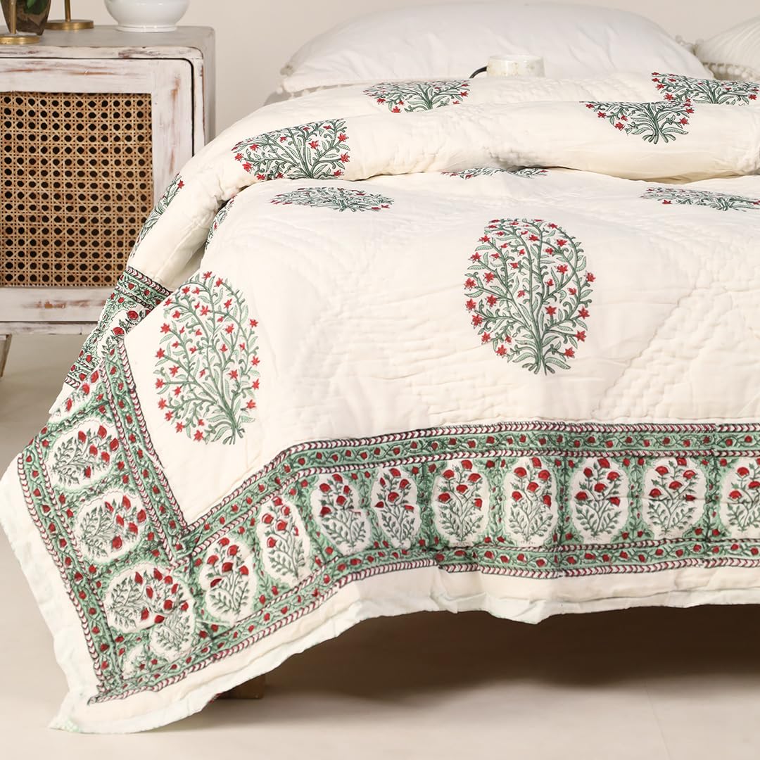 Peepul Tree Cotton Malmal Comforter - Blue & Pink -19