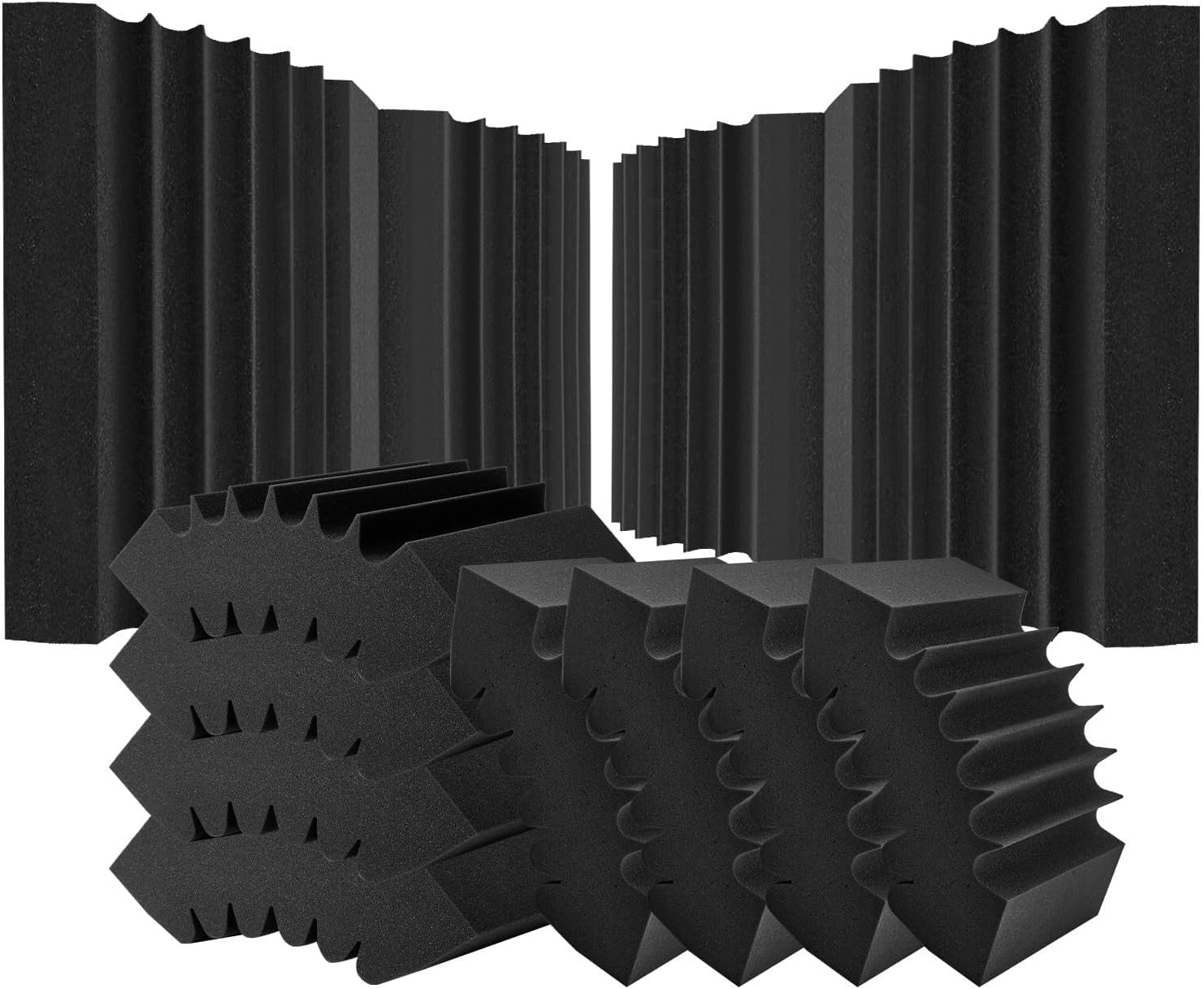 VEVOR Acoustic Foam Panels, 4 Pack 16.5 x 6.3 x 12 inches, Adhesive High Density Soundproof Wall Panels, Acoustic Panel,Sound Dampening Absorbing Panel for Studio Wall and Ceiling,Black