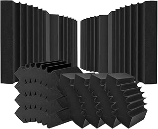 VEVOR Acoustic Foam Panels, 4 Pack 16.5 x 6.3 x 12 inches, Adhesive High Density Soundproof Wall Panels,Fire-Resistant Acoustic Panel,Sound Dampening Absorbing Panel for Studio Wall and Ceiling,Black