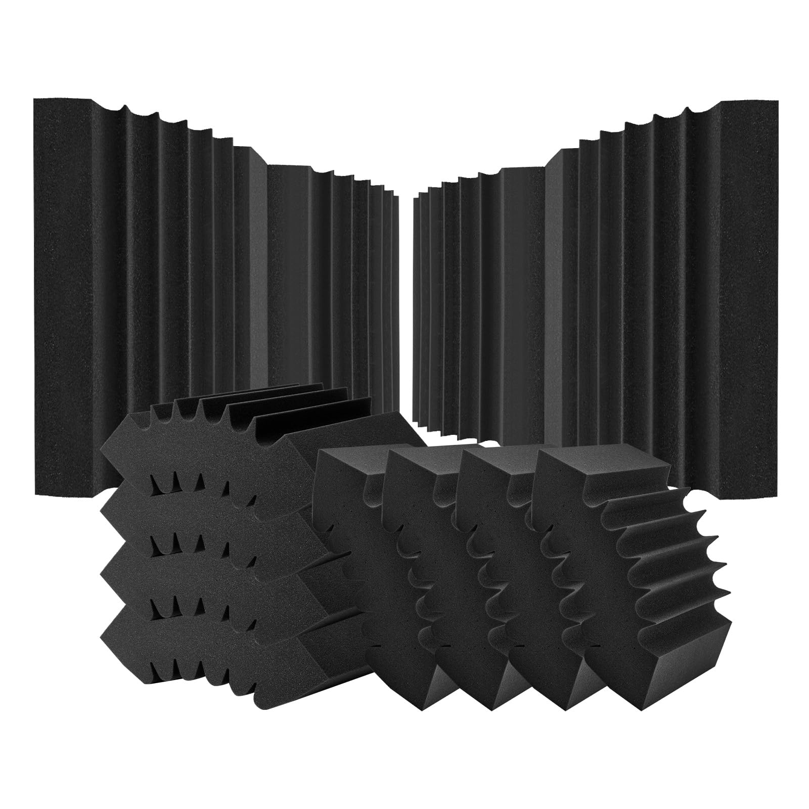 VEVOR Acoustic Foam Panels, 4 Pack 16.5 x 6.3 x 12 inches, Adhesive High Density Soundproof Wall Panels, Acoustic Panel,Sound Dampening Absorbing Panel for Studio Wall and Ceiling,Black