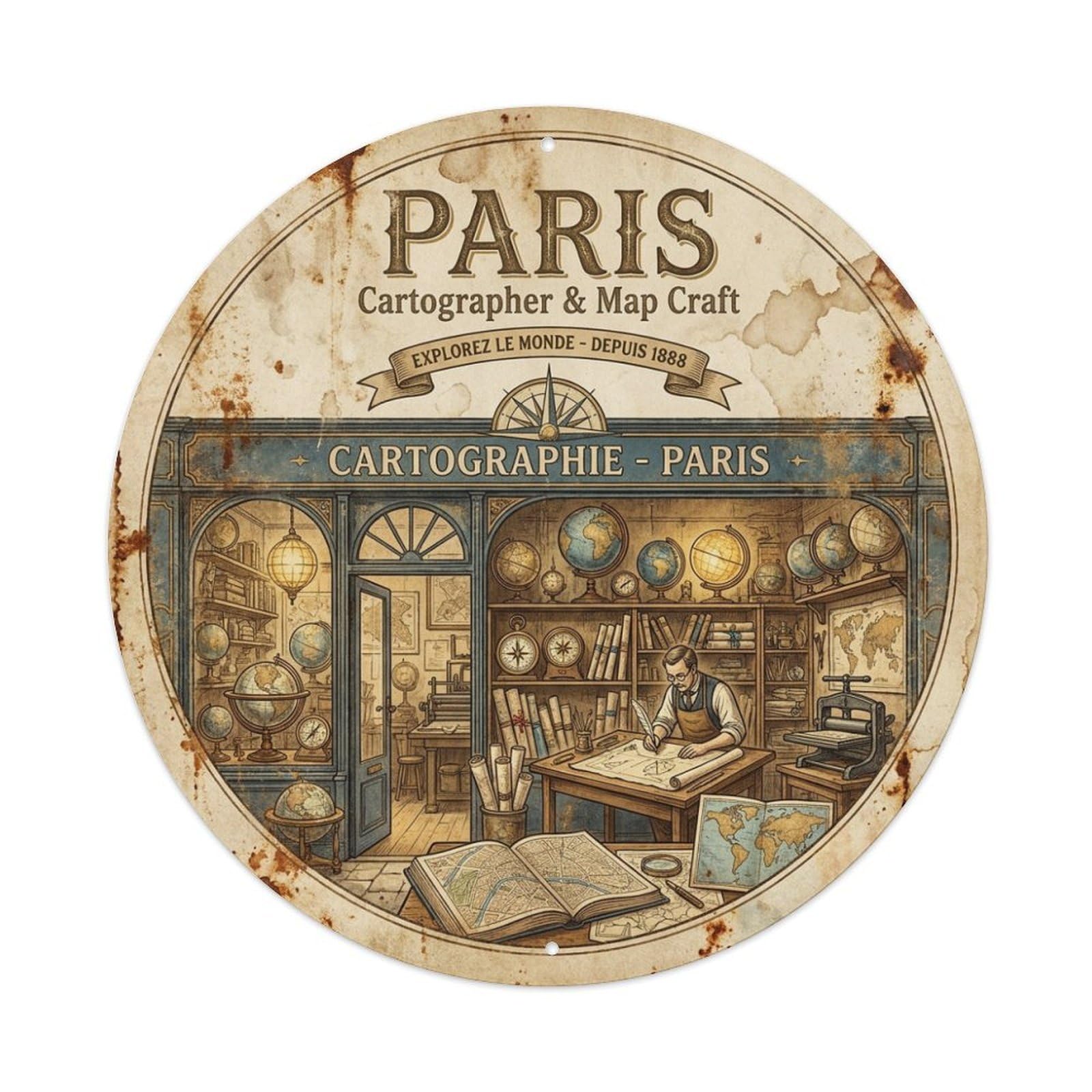 Olhnbad Style Paris Cartographer Map Craft Culture Travel Vintage Metal Tin Sign