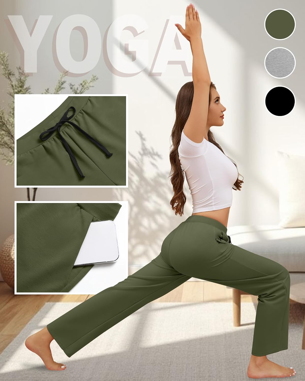 Neer 3 Pack Women's Yoga Sweatpants Wide Leg Drawstring Baggy Pants Casual Loose Workout Open Bottom Lounge Pants - Image 4