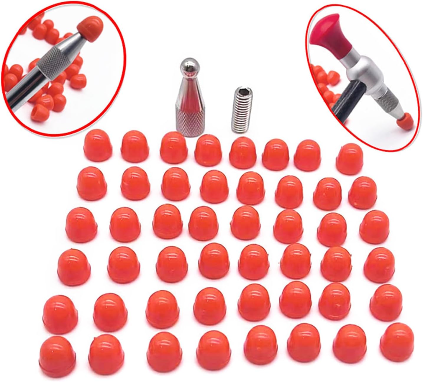 48pieces Rubber Tips for Paintless Dent Repair Hammer and Tips for Hook and Car Dent Repair Rod Removal Tips
