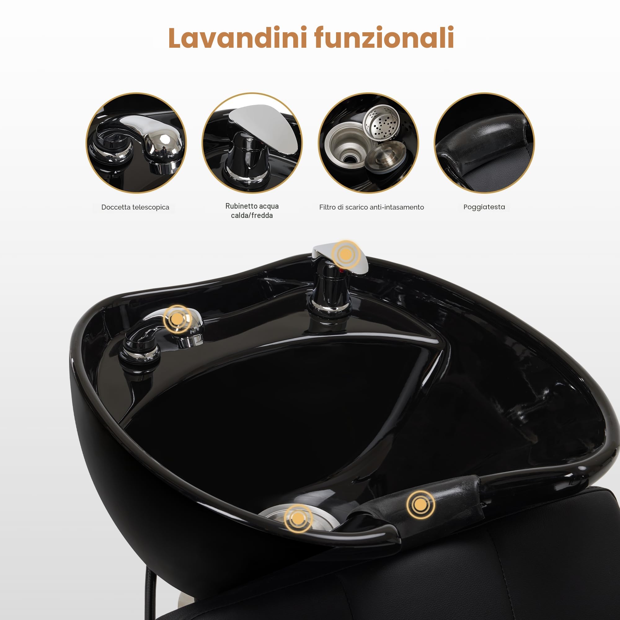 BarberPub Poltrona da barbiere con lavabo, lavabo da barbiere in ceramica regolabile, poltrona da barbiere reclinabile Poltrona da barbiere per salone SPA, 8010 (Nero)
