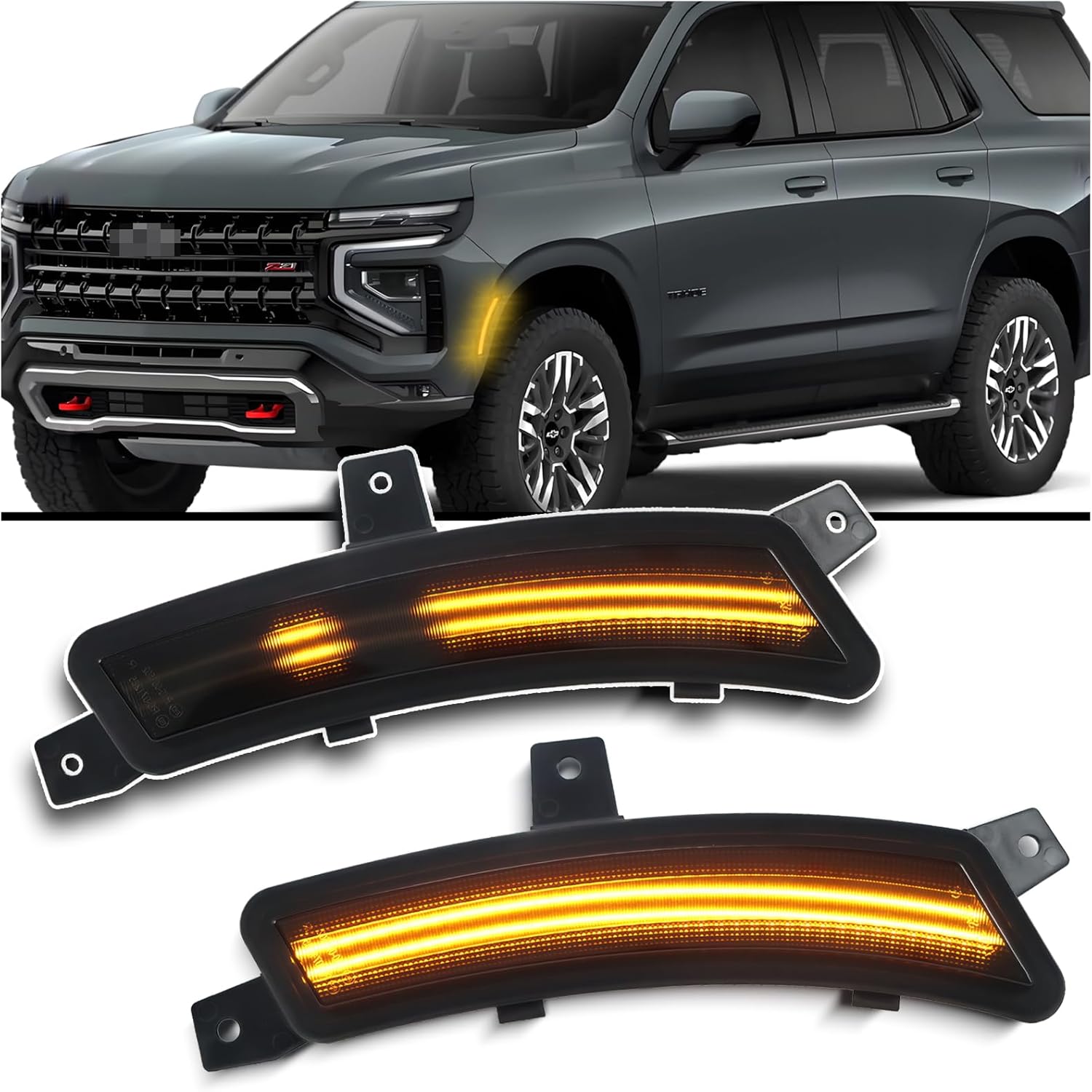 LED Side Marker Light Kit for 2025 2026 Chevy Tahoe Suburban | GMC Yukon XL | Cadillac Escalade ESV | Dual-Row White Dynamic Turn Signals | Plug & Play 2-Piece Kit (Dynamic White)