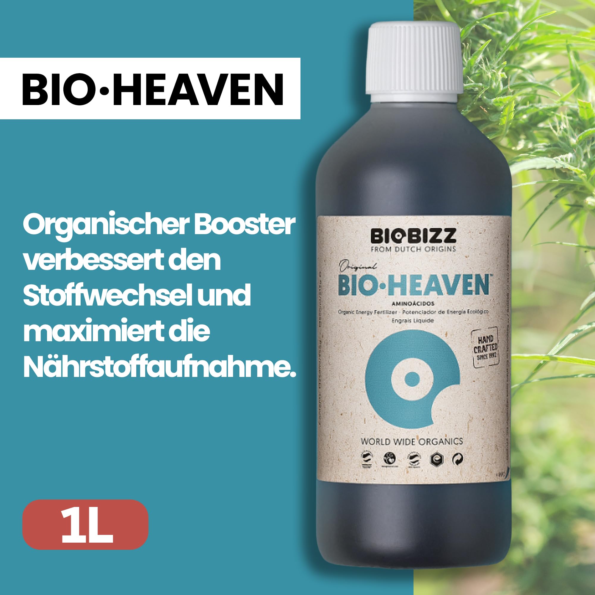 Biobizz Heaven 1L mit Pipette und Messbecher – organischer Pflanzenbooster für maximale Nährstoffaufnahme Blumendünger flüssig