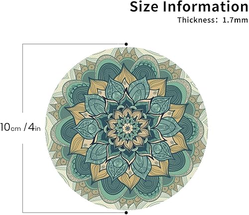Miniatura 2 de Juego de 6 posavasos de cuero con mandala bohemios, color verde salvia, posavasos redondos resistentes antideslizantes, tapete de mesa