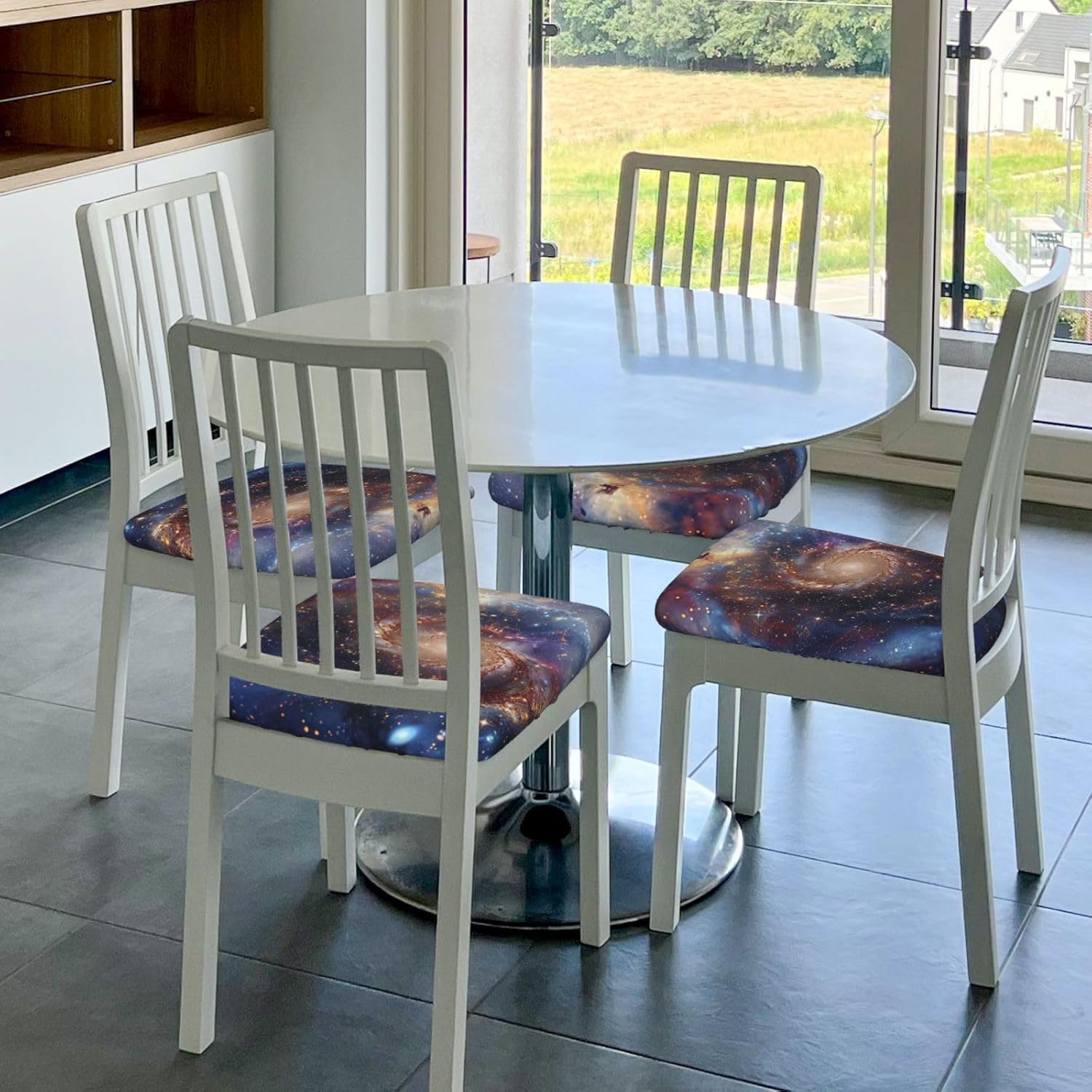 Universe Galaxy Print Print Square Cushion Covers 6 Pcs Set Elastic Non-Slip Seat Cushion Slipcovers Pet Furniture Protectors for Chair, Sofa