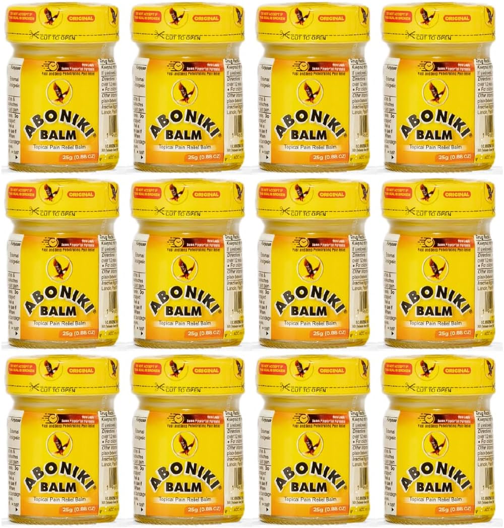Aboniki Balm Pain Relief - Fast and Long Lasting Comfort for Lower Back Pain Relief, Knee Pain Relief, Neck Pain Relief, Shoulder Pain Relief, Joint & Muscle Pain Relief (12 Glass Jars)